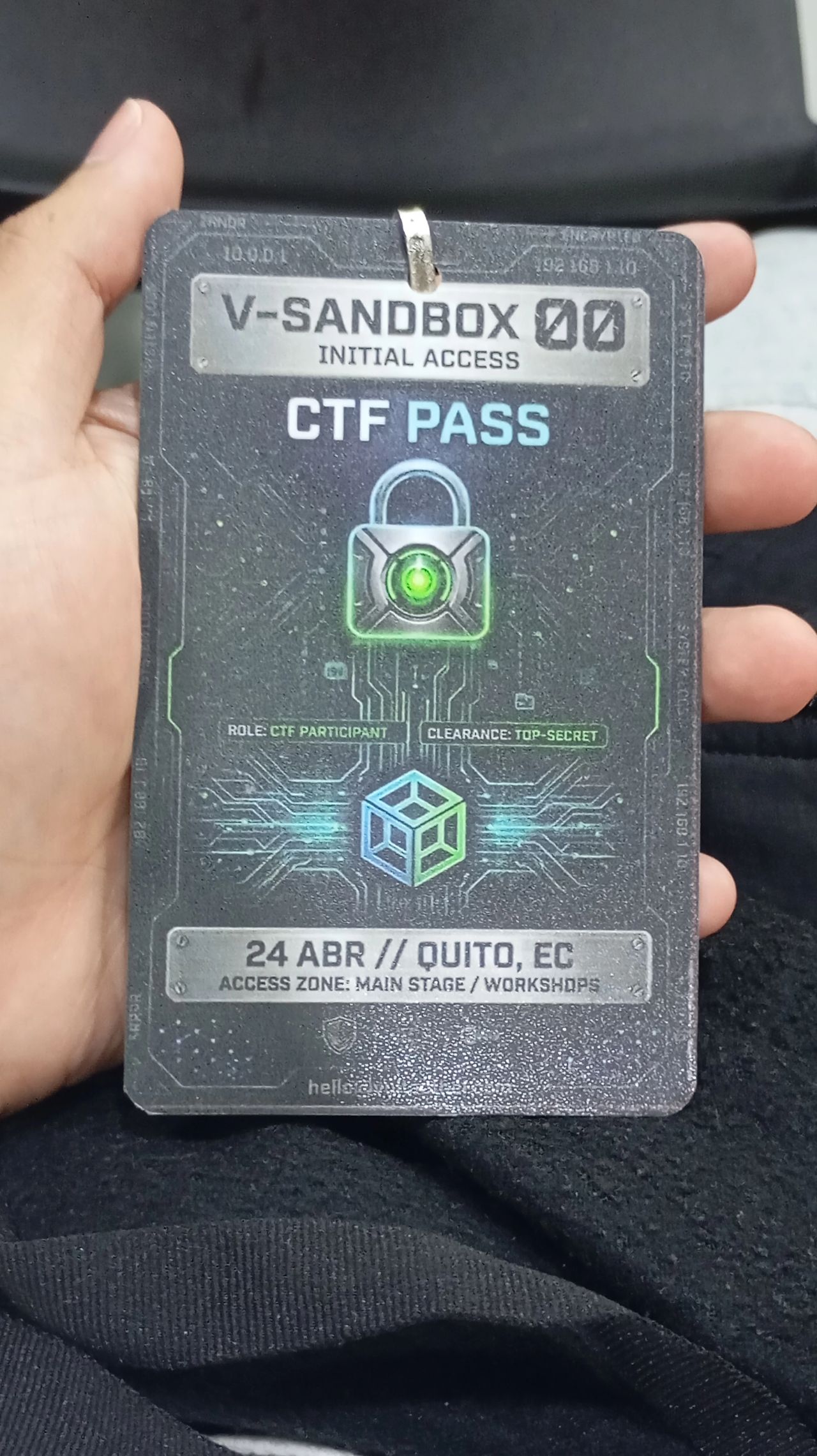 Credencial oficial CTF PASS de V-SANDBOX 00: Initial Access — 24 ABR, Quito EC